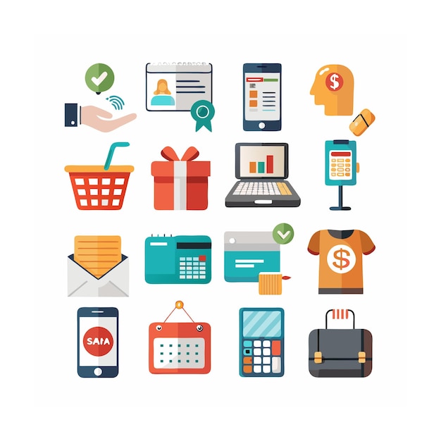 Conjunto de iconos realistas de compras y comercio electrónico
