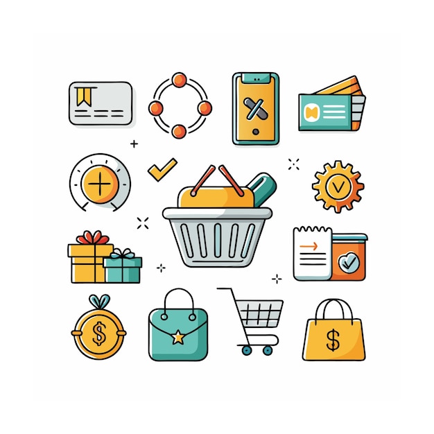 Conjunto de iconos realistas de compras y comercio electrónico