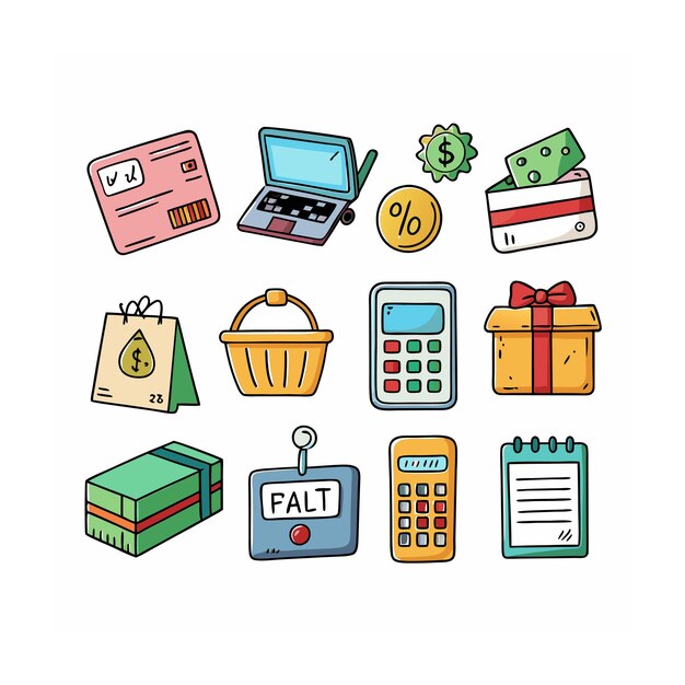 Conjunto de iconos realistas de compras y comercio electrónico