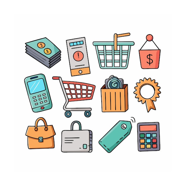 Conjunto de iconos realistas de compras y comercio electrónico