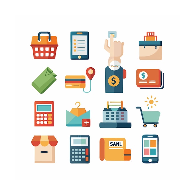 Conjunto de iconos realistas de compras y comercio electrónico