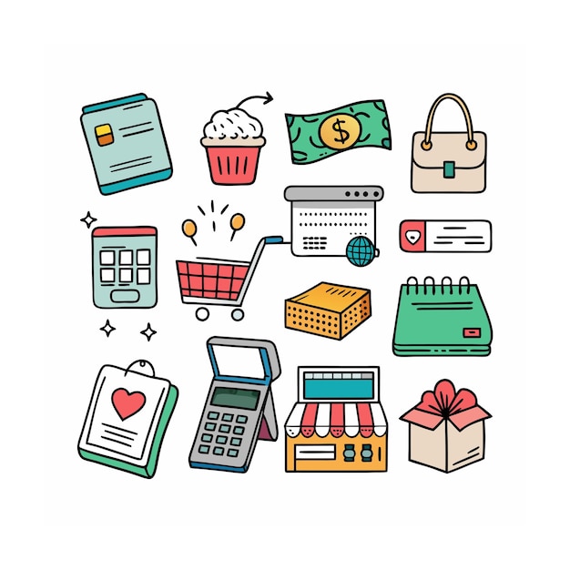 Conjunto de iconos realistas de compras y comercio electrónico