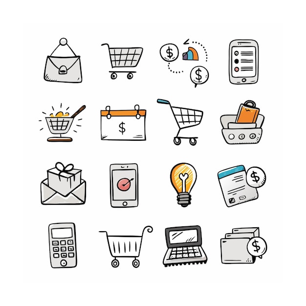 Conjunto de iconos realistas de compras y comercio electrónico