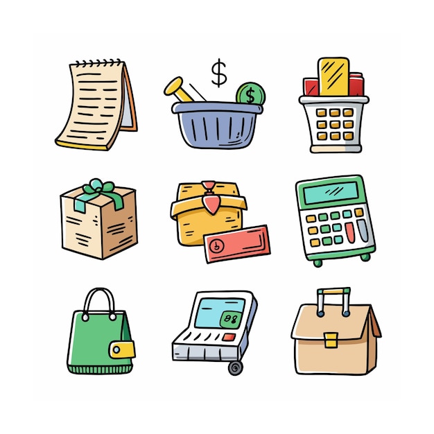 Conjunto de iconos realistas de compras y comercio electrónico