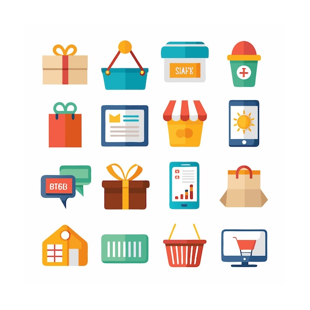 Conjunto de iconos realistas de compras y comercio electrónico