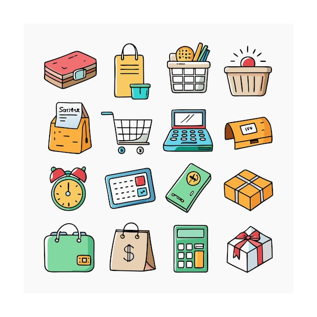 Conjunto de iconos realistas de compras y comercio electrónico