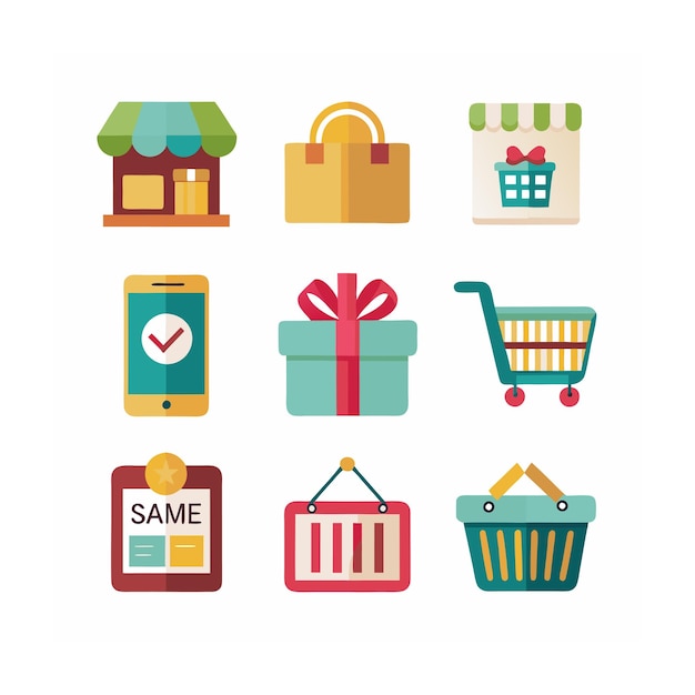 Conjunto de iconos realistas de compras y comercio electrónico