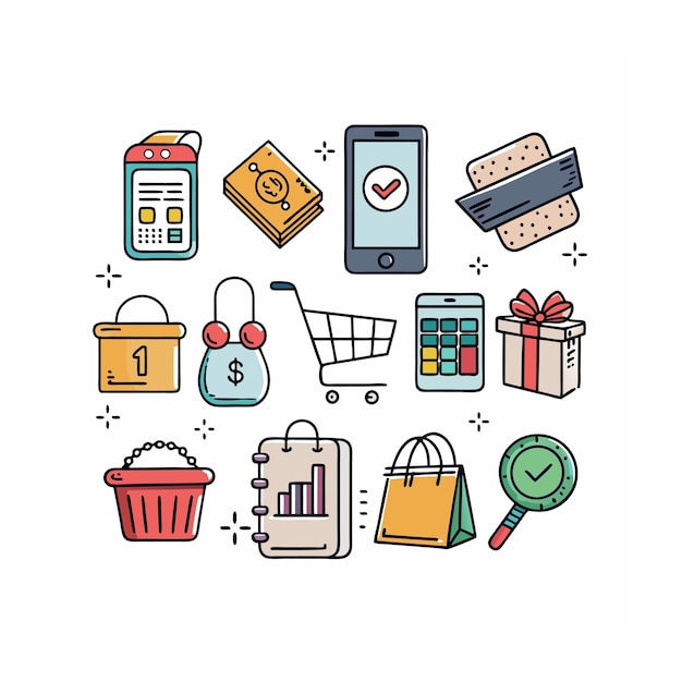 Conjunto de iconos realistas de compras y comercio electrónico