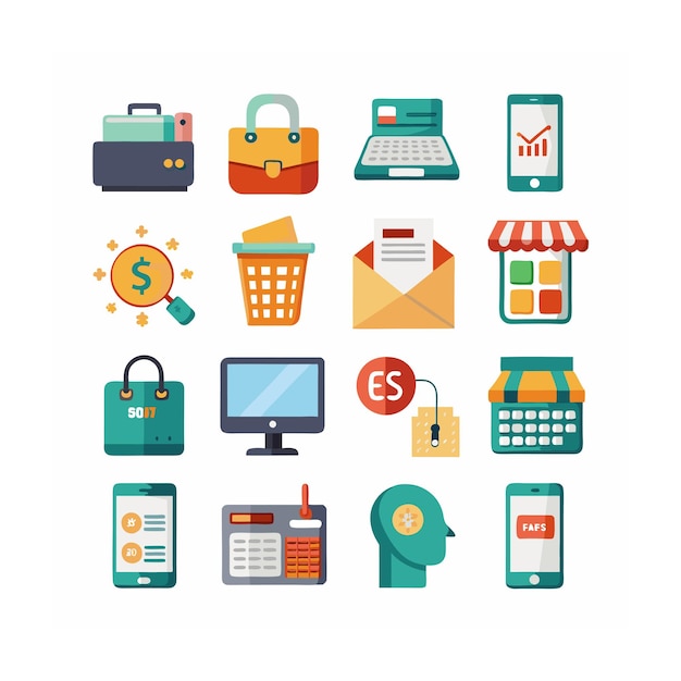 Conjunto de iconos realistas de compras y comercio electrónico