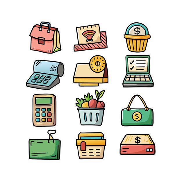 Conjunto de iconos realistas de compras y comercio electrónico