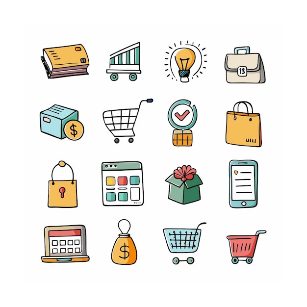Conjunto de iconos realistas de compras y comercio electrónico