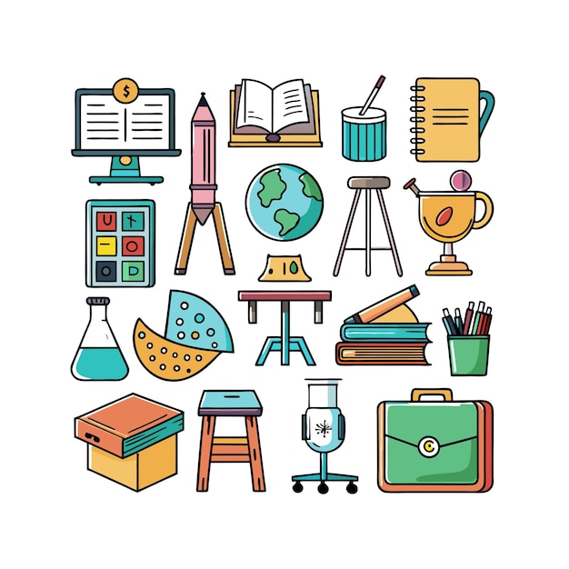 Conjunto de iconos realistas de educación y aprendizaje