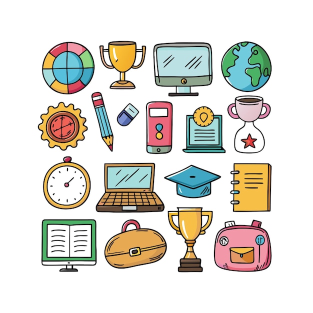 Conjunto de iconos realistas de educación y aprendizaje