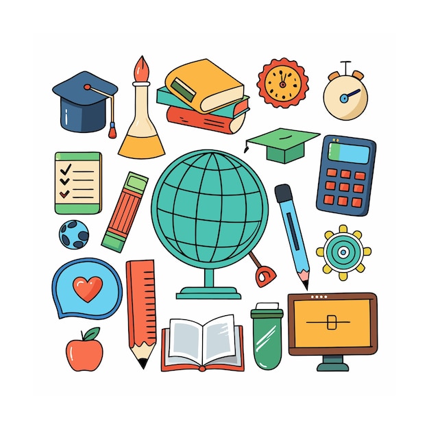 Conjunto de iconos realistas de educación y aprendizaje