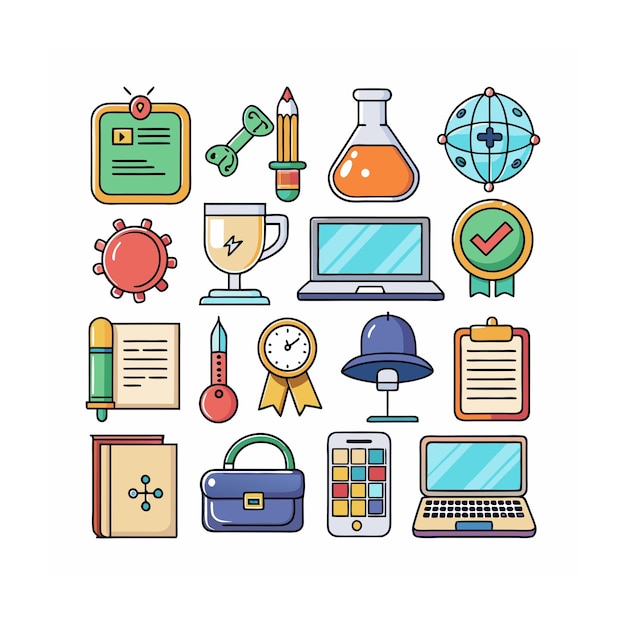Conjunto de iconos realistas de educación y aprendizaje