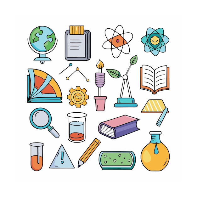 Conjunto de iconos realistas de educación y aprendizaje