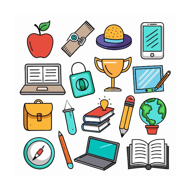 Conjunto de iconos realistas de educación y aprendizaje