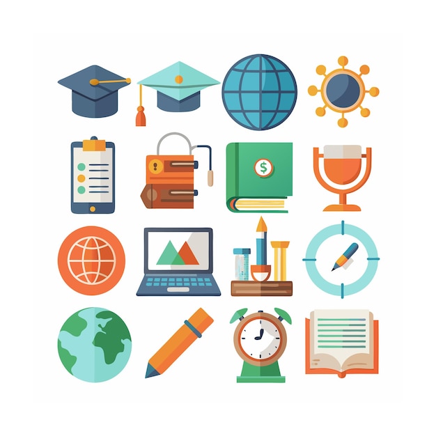 Conjunto de iconos realistas de educación y aprendizaje