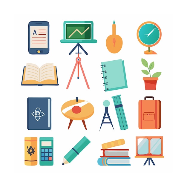 Conjunto de iconos realistas de educación y aprendizaje