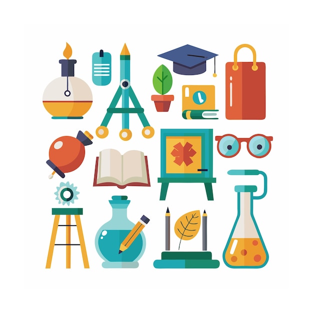 Conjunto de iconos realistas de educación y aprendizaje