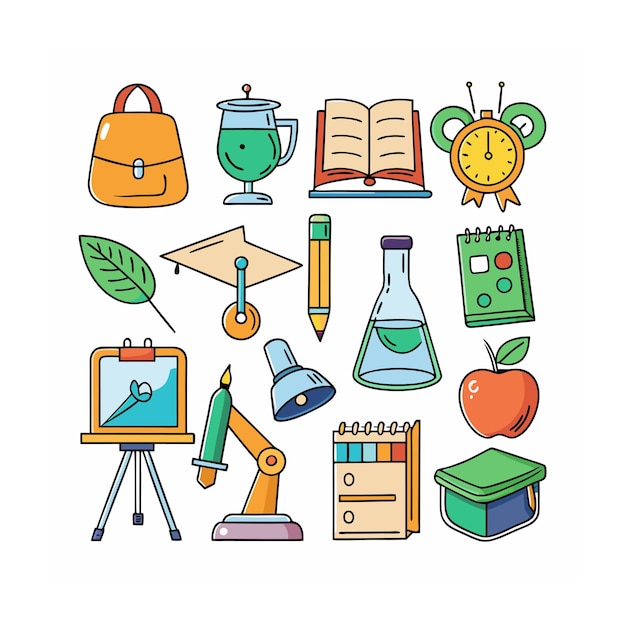 Conjunto de iconos realistas de educación y aprendizaje