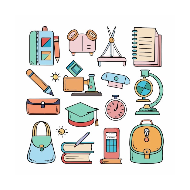 Conjunto de iconos realistas de educación y aprendizaje