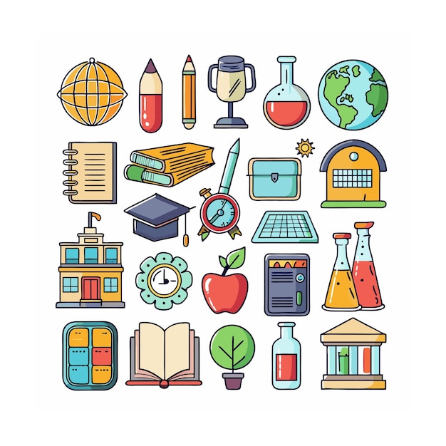 Conjunto de iconos realistas de educación y aprendizaje