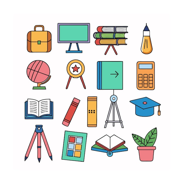 Conjunto de iconos realistas de educación y aprendizaje