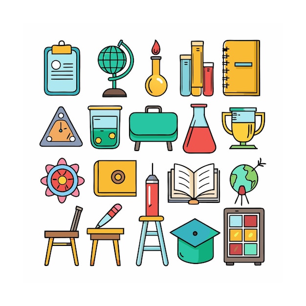 Conjunto de iconos realistas de educación y aprendizaje