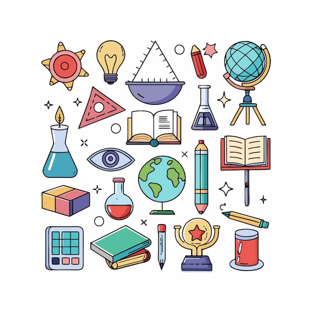 Conjunto de iconos realistas de educación y aprendizaje