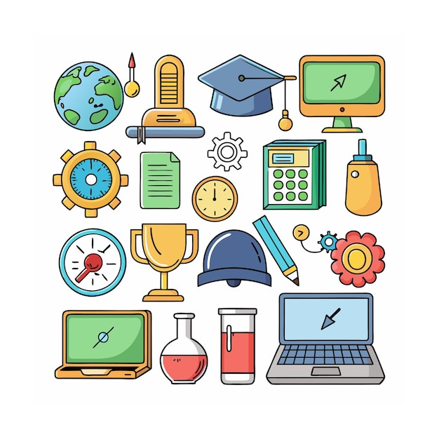 Conjunto de iconos realistas de educación y aprendizaje