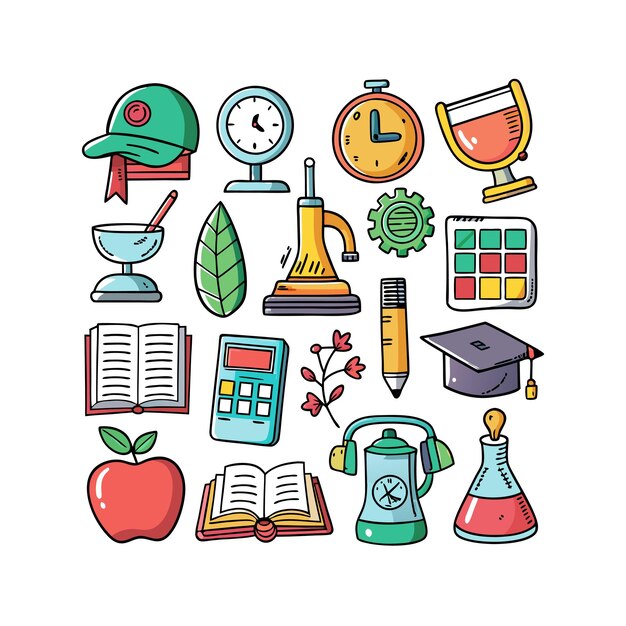 Conjunto de iconos realistas de educación y aprendizaje