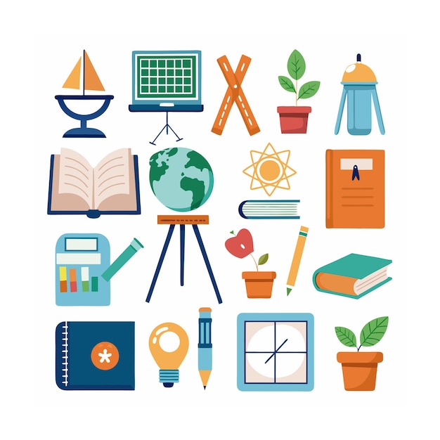 Conjunto de iconos realistas de educación y aprendizaje