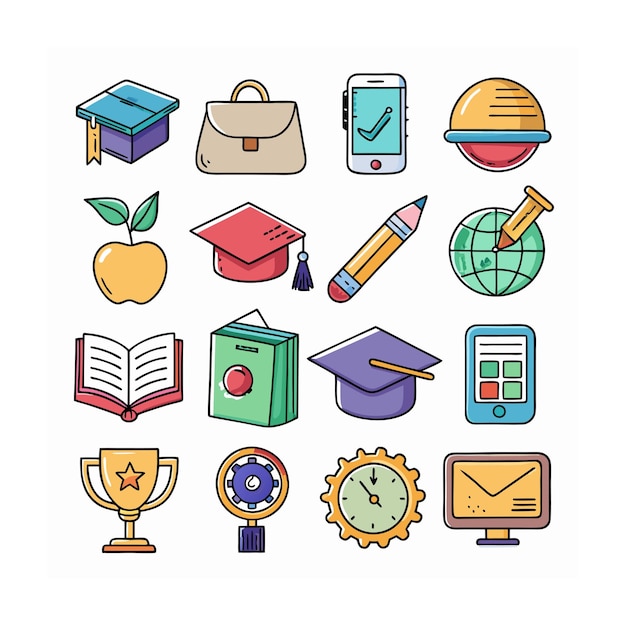 Conjunto de iconos realistas de educación y aprendizaje