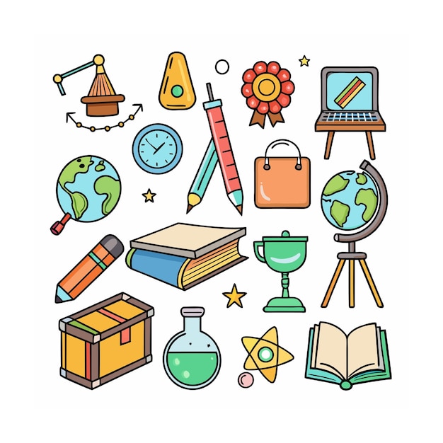 Conjunto de iconos realistas de educación y aprendizaje