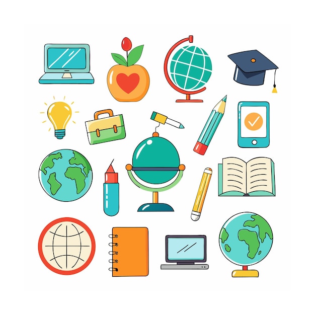 Conjunto de iconos realistas de educación y aprendizaje