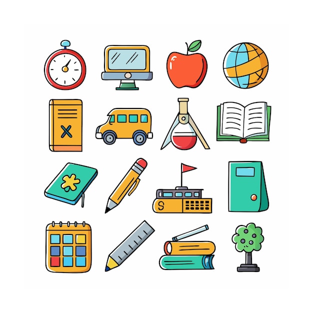 Conjunto de iconos realistas de educación y aprendizaje