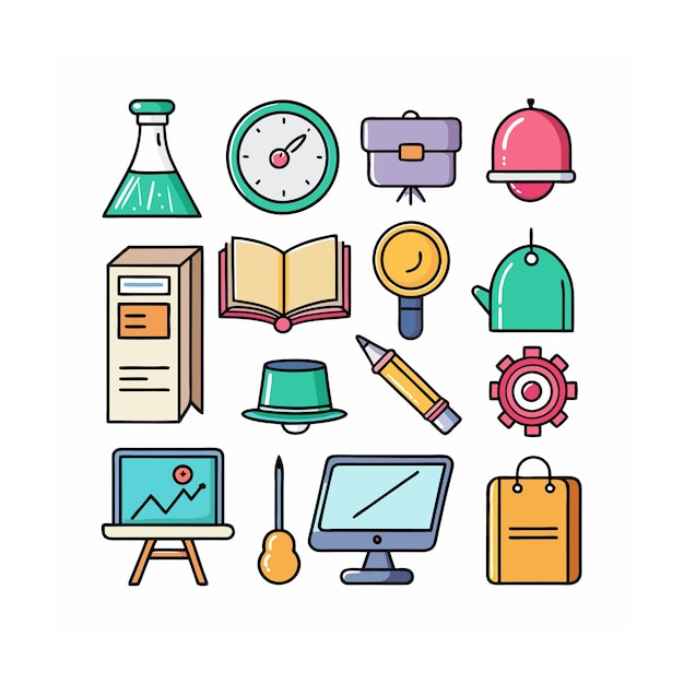 Conjunto de iconos realistas de educación y aprendizaje