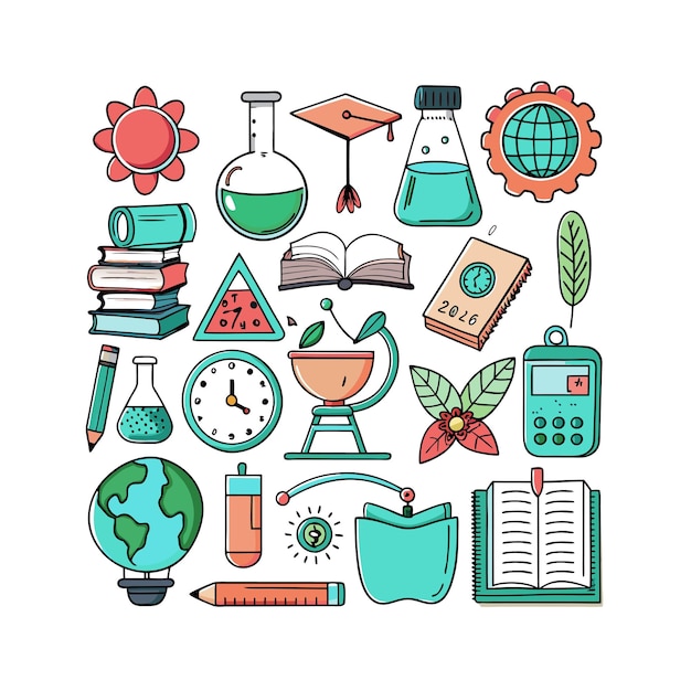 Conjunto de iconos realistas de educación y aprendizaje