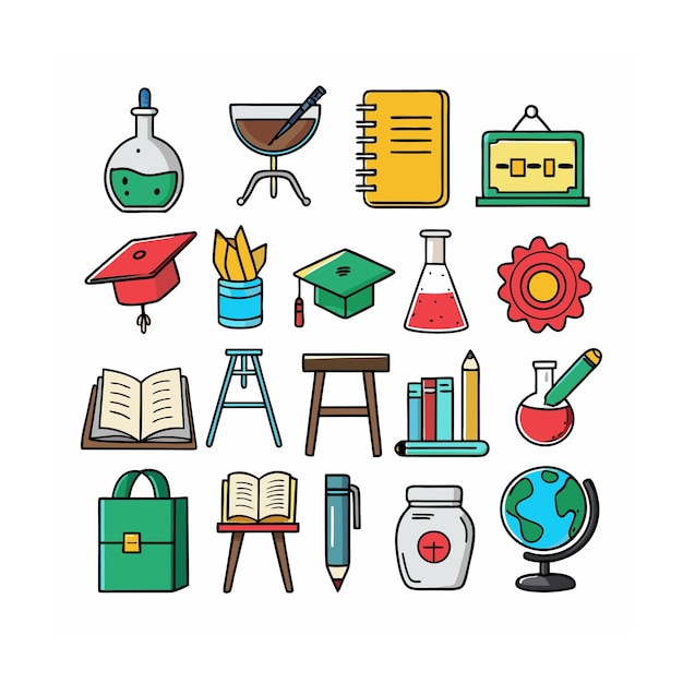 Conjunto de iconos realistas de educación y aprendizaje