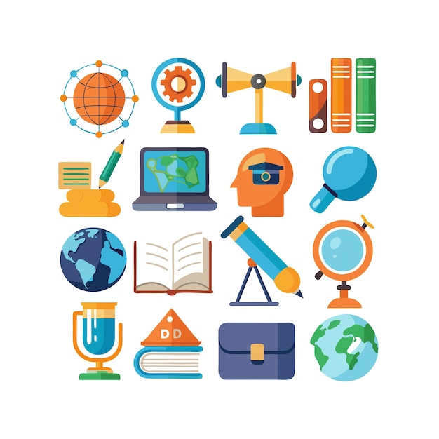 Conjunto de iconos realistas de educación y aprendizaje