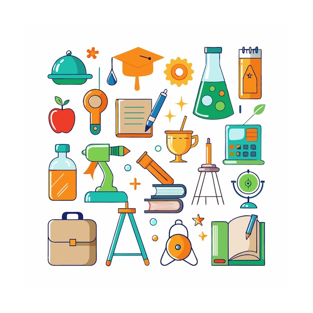 Conjunto de iconos realistas de educación y aprendizaje