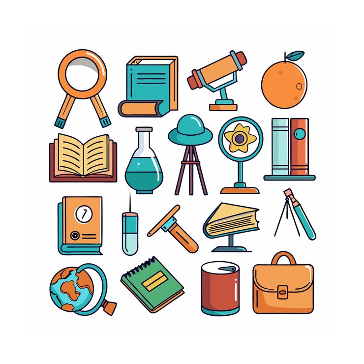 Vector conjunto de iconos realistas de educación y aprendizaje