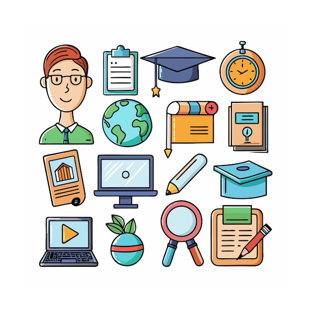 Conjunto de iconos realistas de educación y aprendizaje