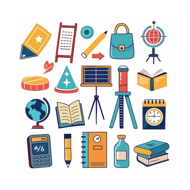 Conjunto de iconos realistas de educación y aprendizaje