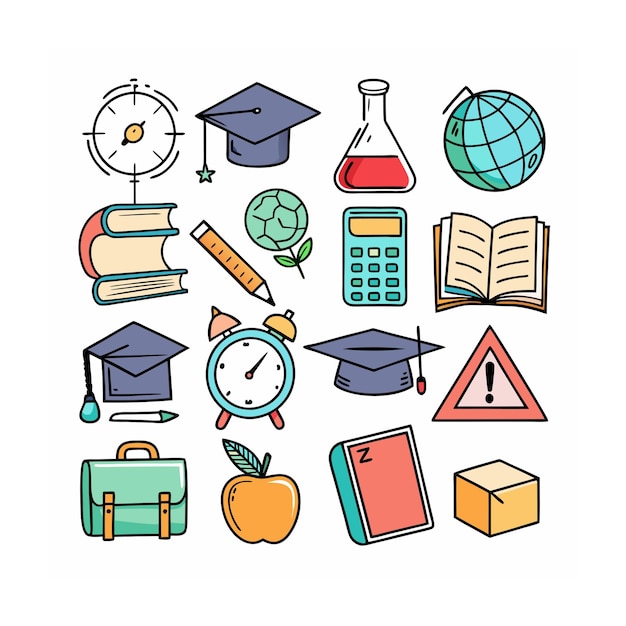 Conjunto de iconos realistas de educación y aprendizaje