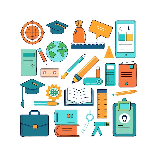 Conjunto de iconos realistas de educación y aprendizaje