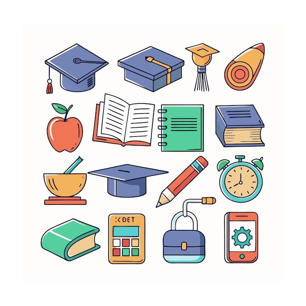 Conjunto de iconos realistas de educación y aprendizaje