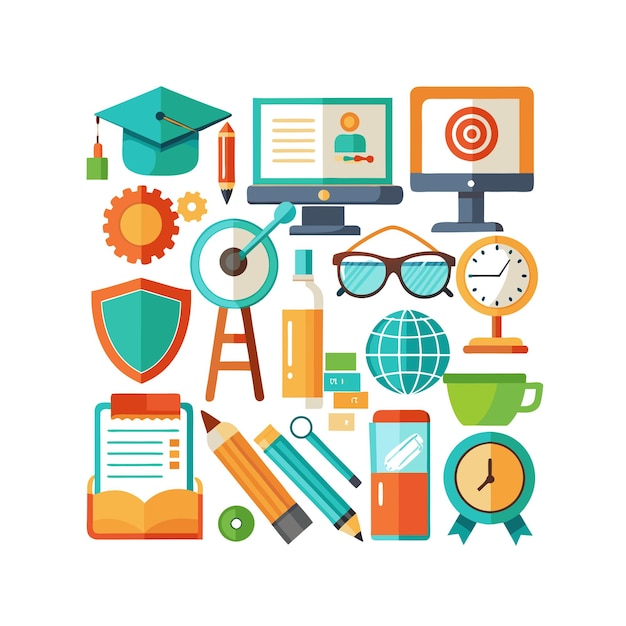 Conjunto de iconos realistas de educación y aprendizaje