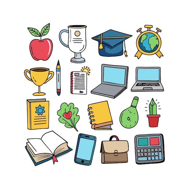 Conjunto de iconos realistas de educación y aprendizaje